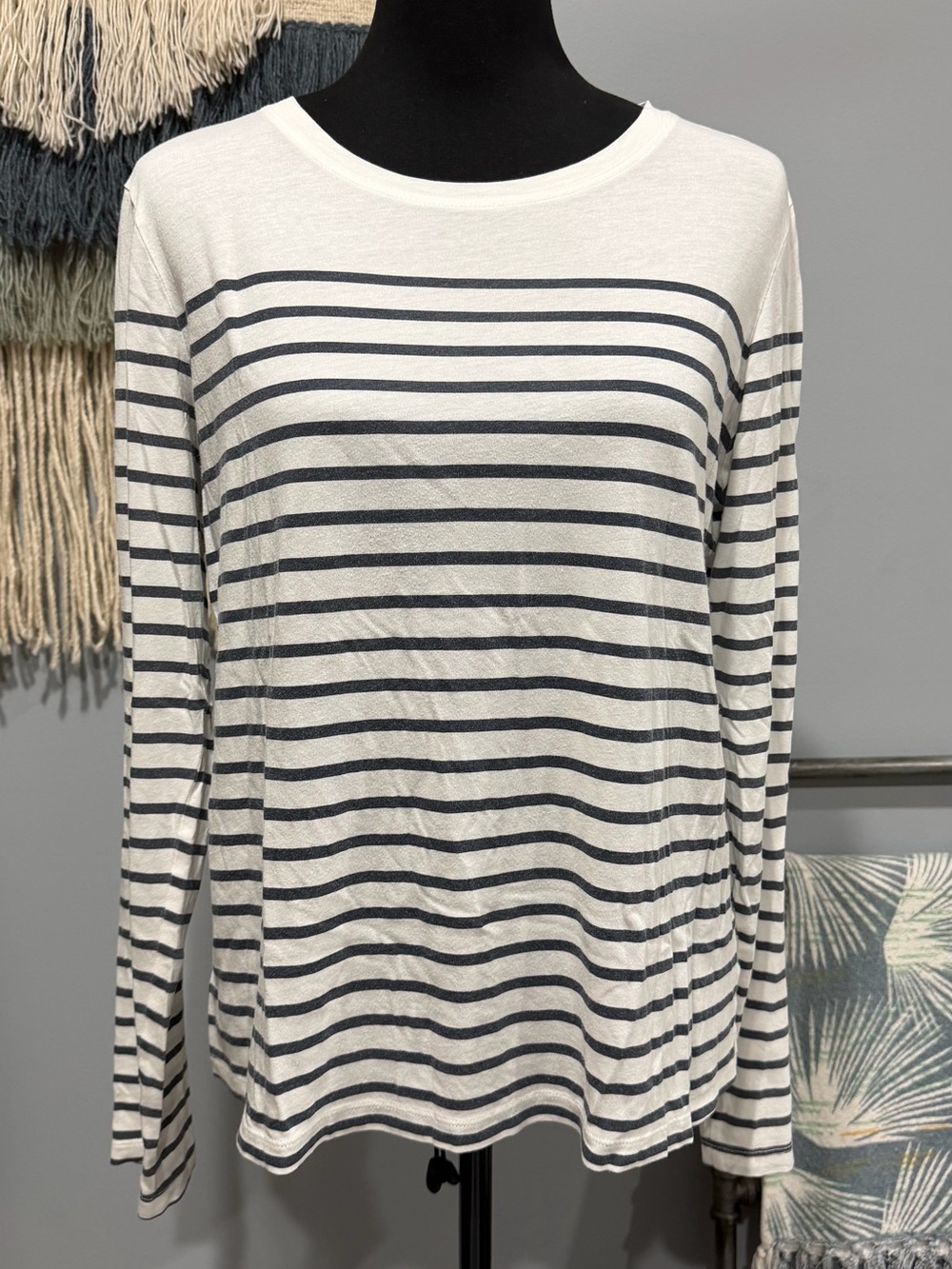 Z Supply Breton Stripe Long Sleeve Tee White Navy Coastal Nautical Top Size L